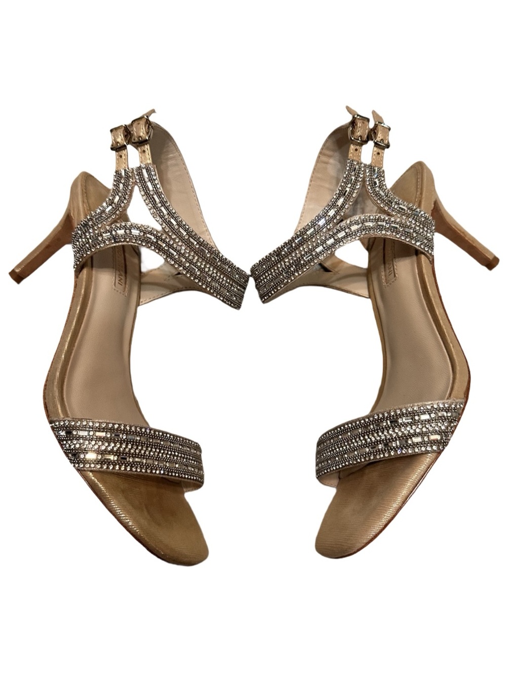 Antonio Melanie Elegant Gold Rhinestone T-Strap Dress Heel Sandals 8